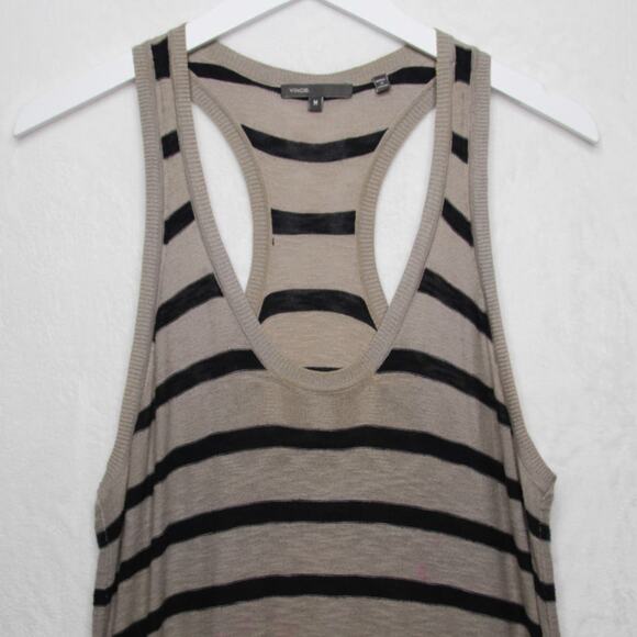 VINCE Sweater Knit Racerback Maxi Dress Striped Cotton Black Taupe Sz M - Picture 2 of 7